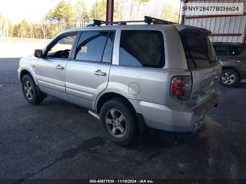 2007 Honda Pilot Ex VIN: 5FNYF28477B036624 Lot: 40877530