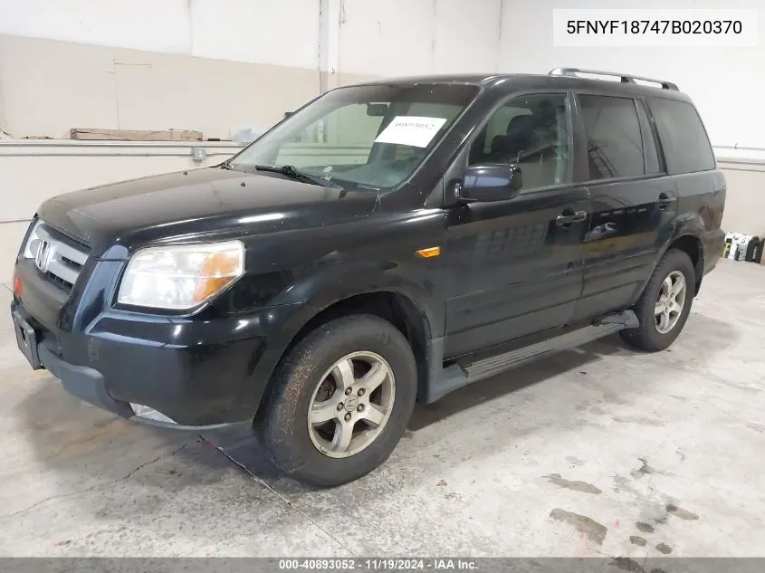 2007 Honda Pilot Ex-L VIN: 5FNYF18747B020370 Lot: 40893052