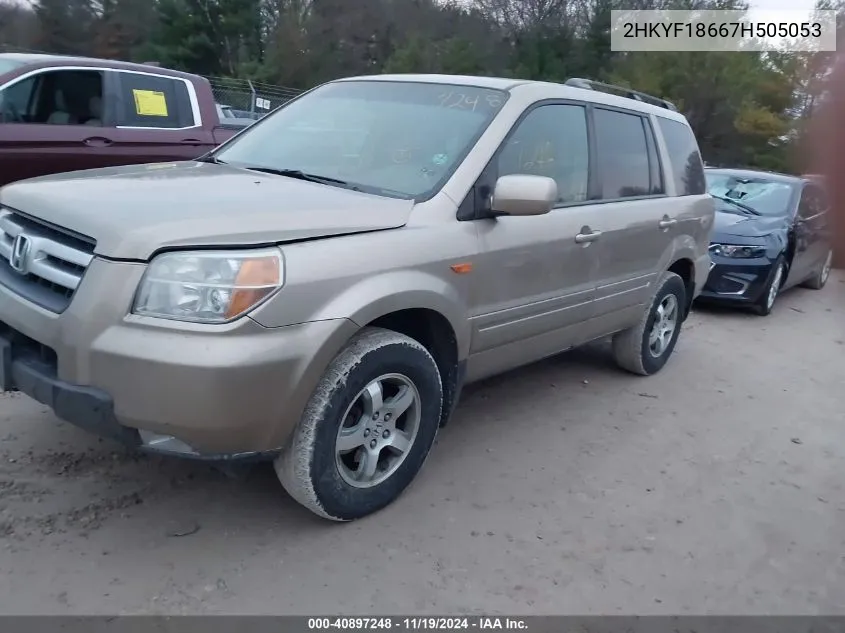 2007 Honda Pilot Ex-L VIN: 2HKYF18667H505053 Lot: 40897248