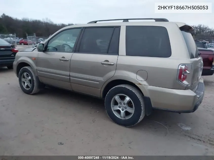 2007 Honda Pilot Ex-L VIN: 2HKYF18667H505053 Lot: 40897248