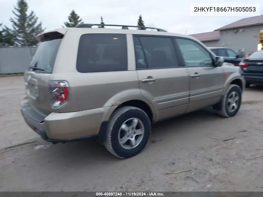 2007 Honda Pilot Ex-L VIN: 2HKYF18667H505053 Lot: 40897248