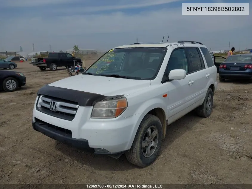 2008 Honda Pilot VIN: 5FNYF18398B502802 Lot: 12069768