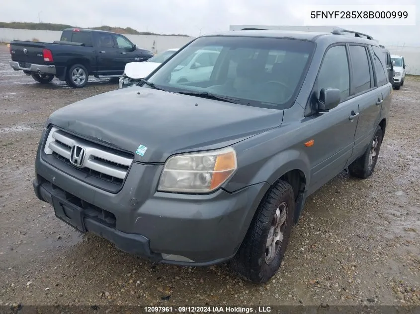 2008 Honda Pilot Exl VIN: 5FNYF285X8B000999 Lot: 12097961