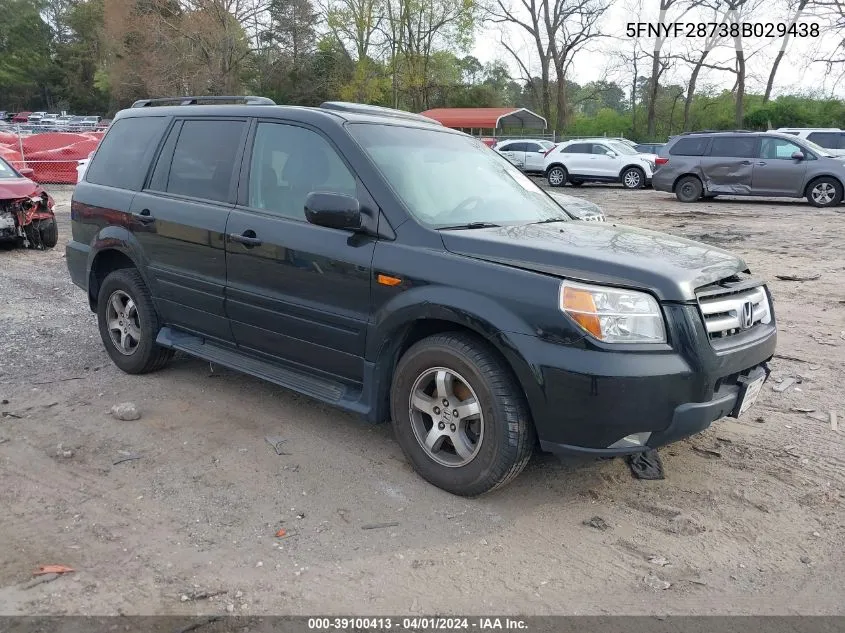 5FNYF28738B029438 2008 Honda Pilot Ex-L