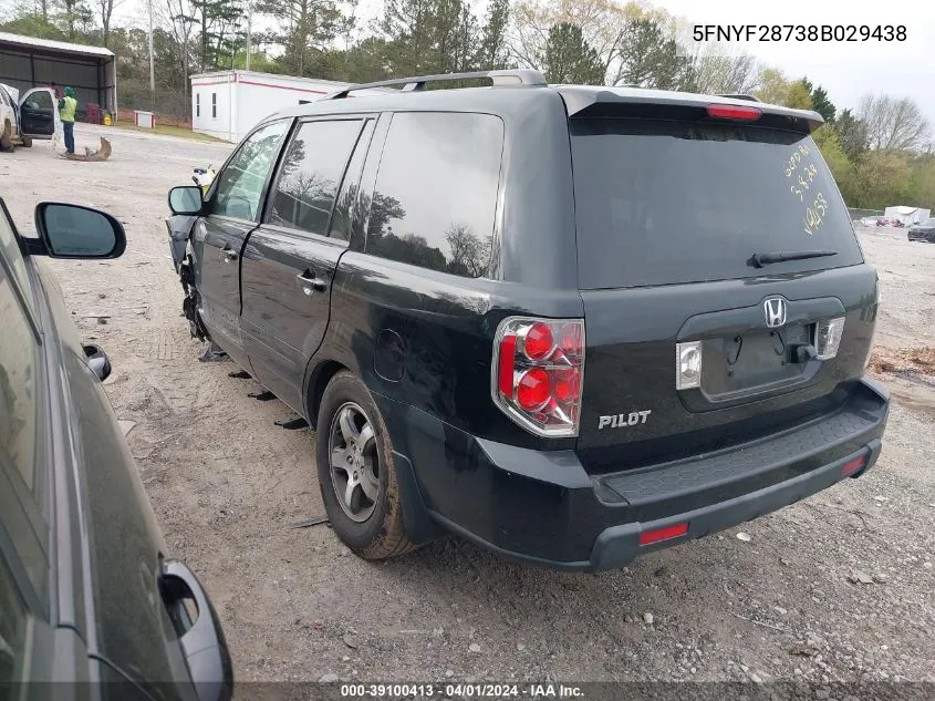 2008 Honda Pilot Ex-L VIN: 5FNYF28738B029438 Lot: 39100413