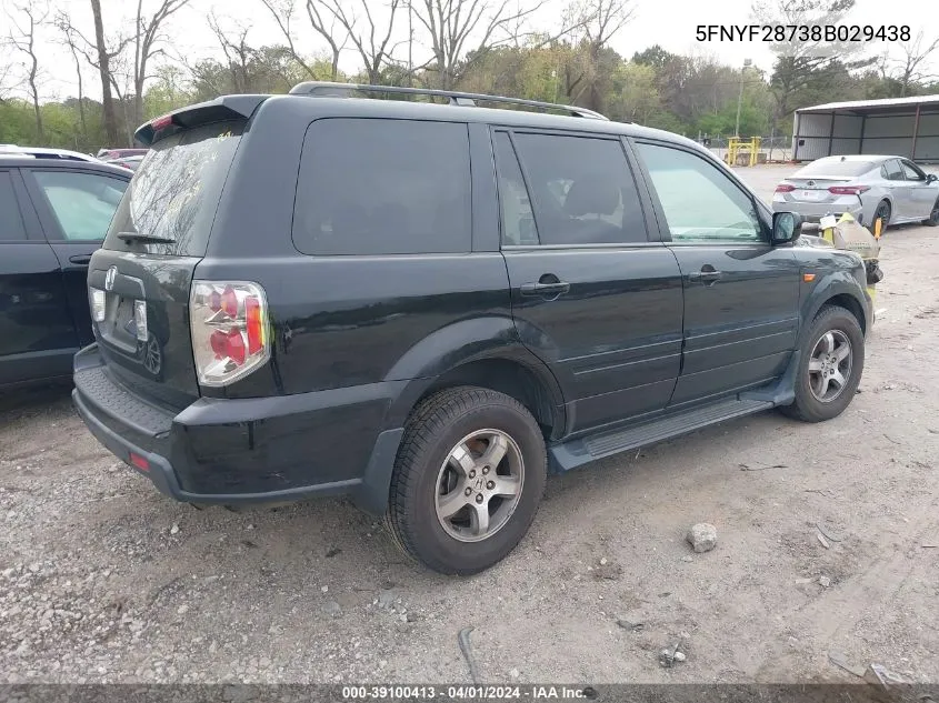 5FNYF28738B029438 2008 Honda Pilot Ex-L