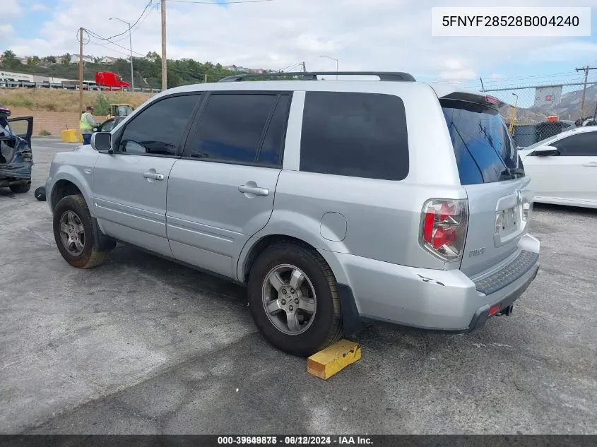 2008 Honda Pilot Ex-L VIN: 5FNYF28528B004240 Lot: 39649875