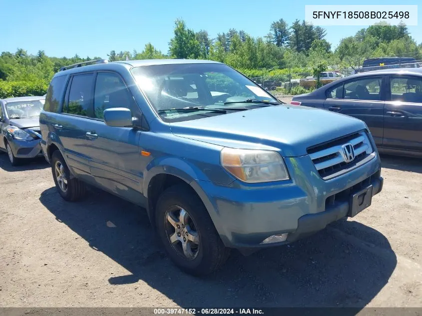 2008 Honda Pilot Ex-L VIN: 5FNYF18508B025498 Lot: 39747152