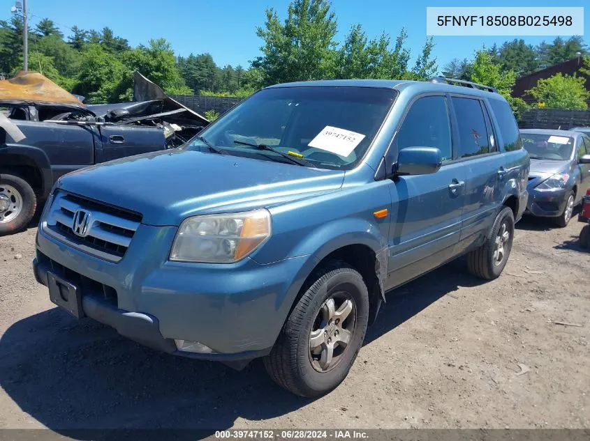 2008 Honda Pilot Ex-L VIN: 5FNYF18508B025498 Lot: 39747152