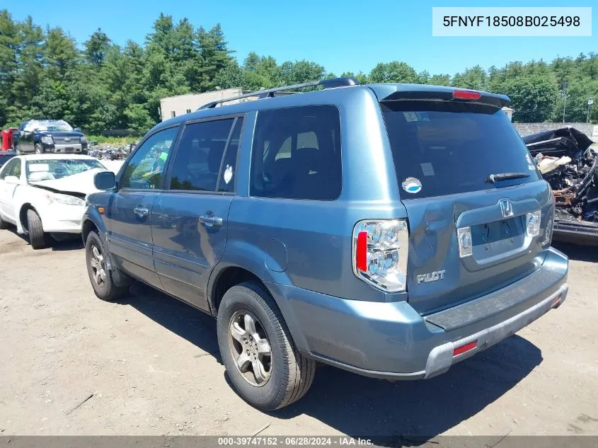 2008 Honda Pilot Ex-L VIN: 5FNYF18508B025498 Lot: 39747152