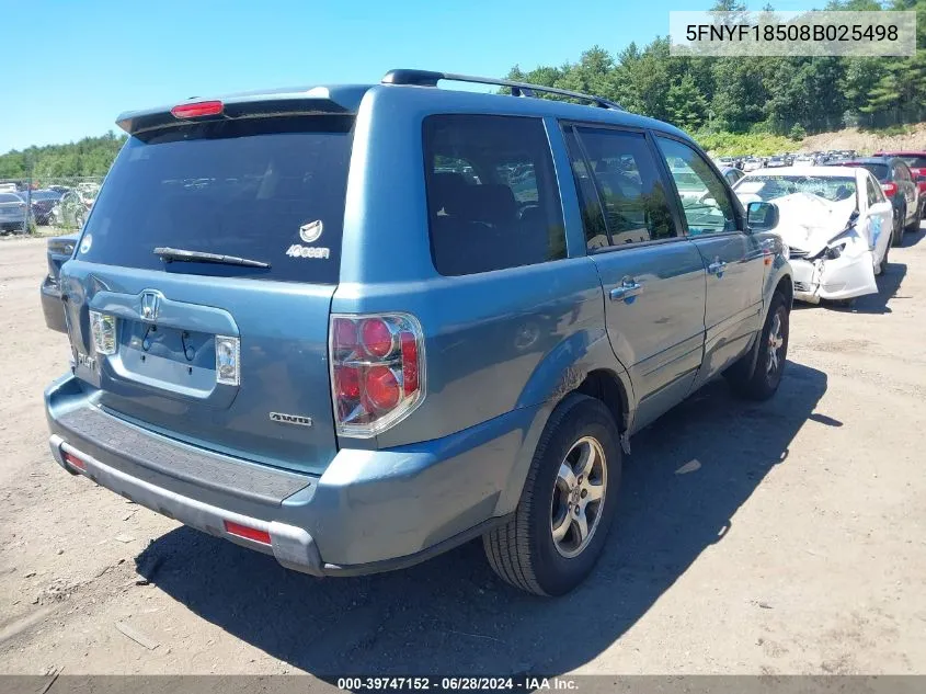 2008 Honda Pilot Ex-L VIN: 5FNYF18508B025498 Lot: 39747152