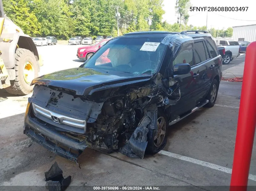 2008 Honda Pilot Ex-L VIN: 5FNYF28608B003497 Lot: 39758696