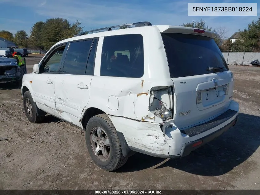 2008 Honda Pilot Ex-L VIN: 5FNYF18738B018224 Lot: 39783228