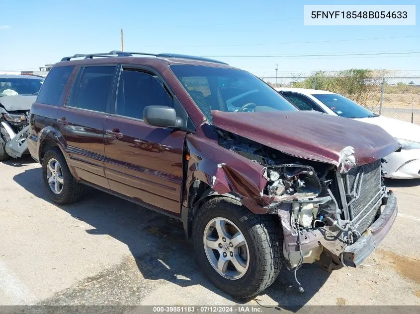 2008 Honda Pilot Ex-L VIN: 5FNYF18548B054633 Lot: 39851183