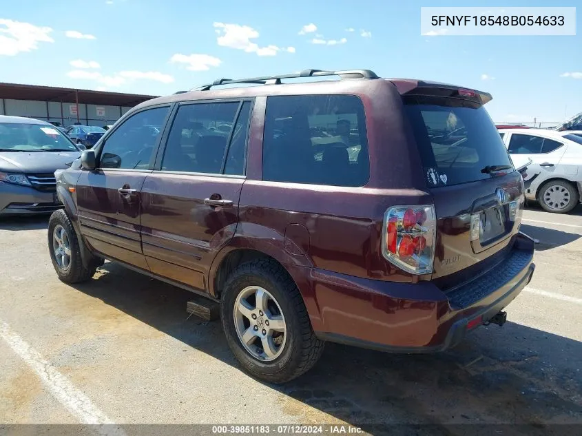 2008 Honda Pilot Ex-L VIN: 5FNYF18548B054633 Lot: 39851183