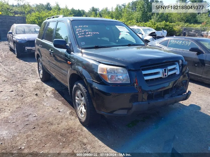 2008 Honda Pilot Vp VIN: 5FNYF18218B049377 Lot: 39908122