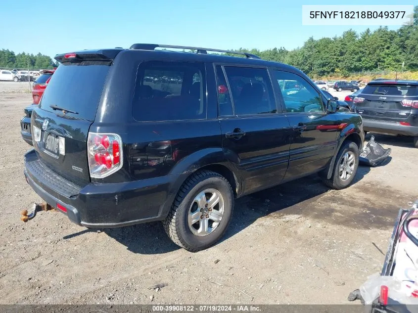 2008 Honda Pilot Vp VIN: 5FNYF18218B049377 Lot: 39908122