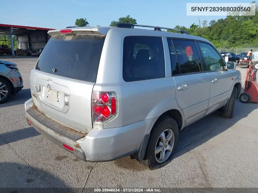 5FNYF28398B030560 2008 Honda Pilot Se