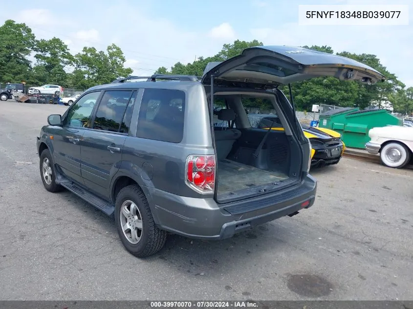 2008 Honda Pilot Se VIN: 5FNYF18348B039077 Lot: 39970070