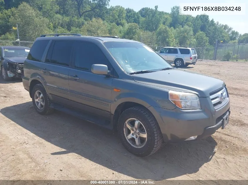 5FNYF186X8B034248 2008 Honda Pilot Ex-L