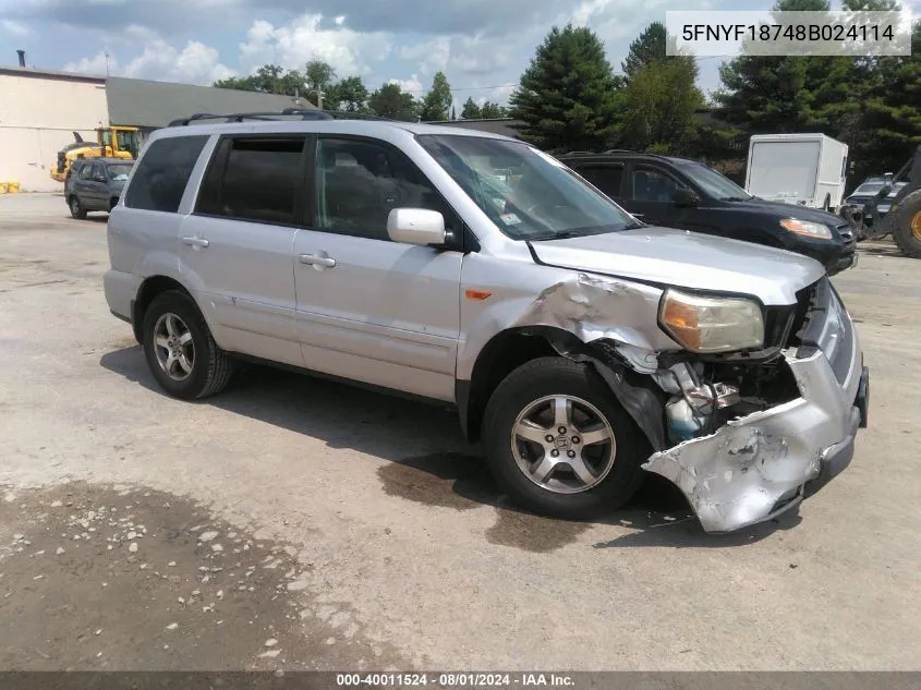 5FNYF18748B024114 2008 Honda Pilot Ex-L