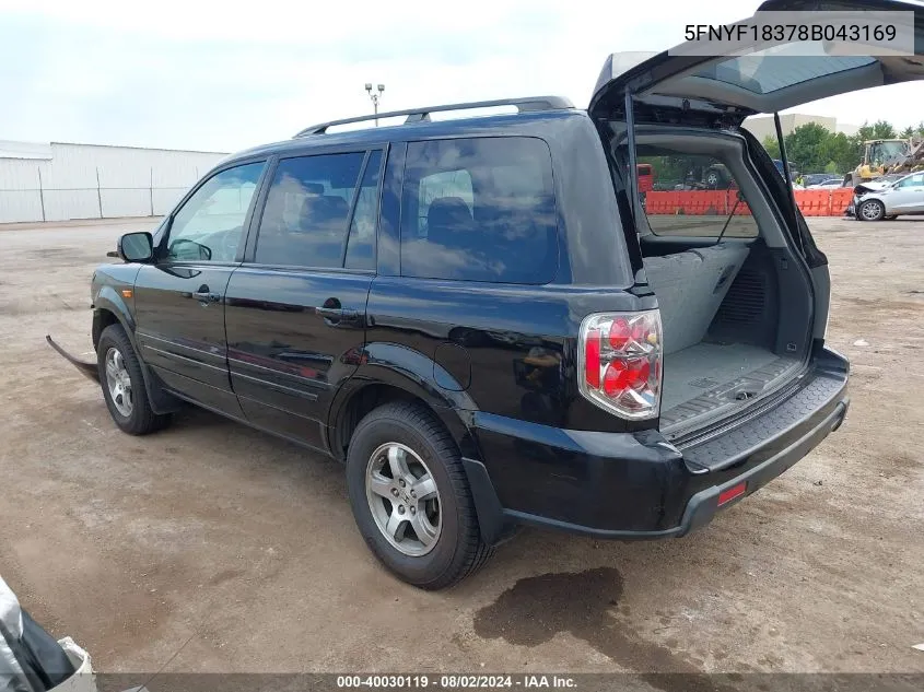 5FNYF18378B043169 2008 Honda Pilot Se