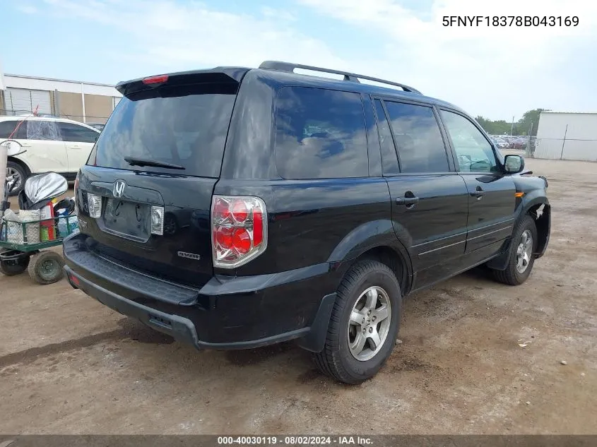 5FNYF18378B043169 2008 Honda Pilot Se