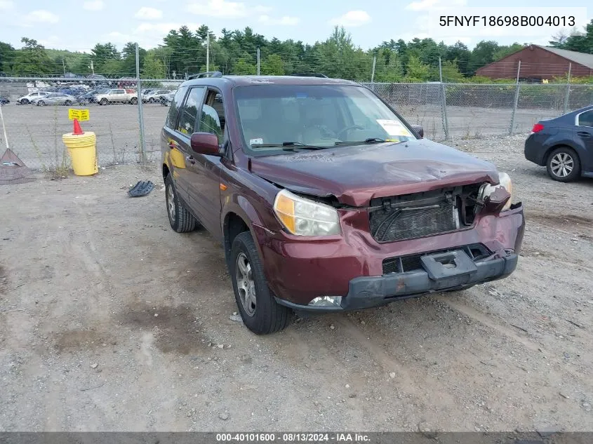 2008 Honda Pilot Ex-L VIN: 5FNYF18698B004013 Lot: 40101600