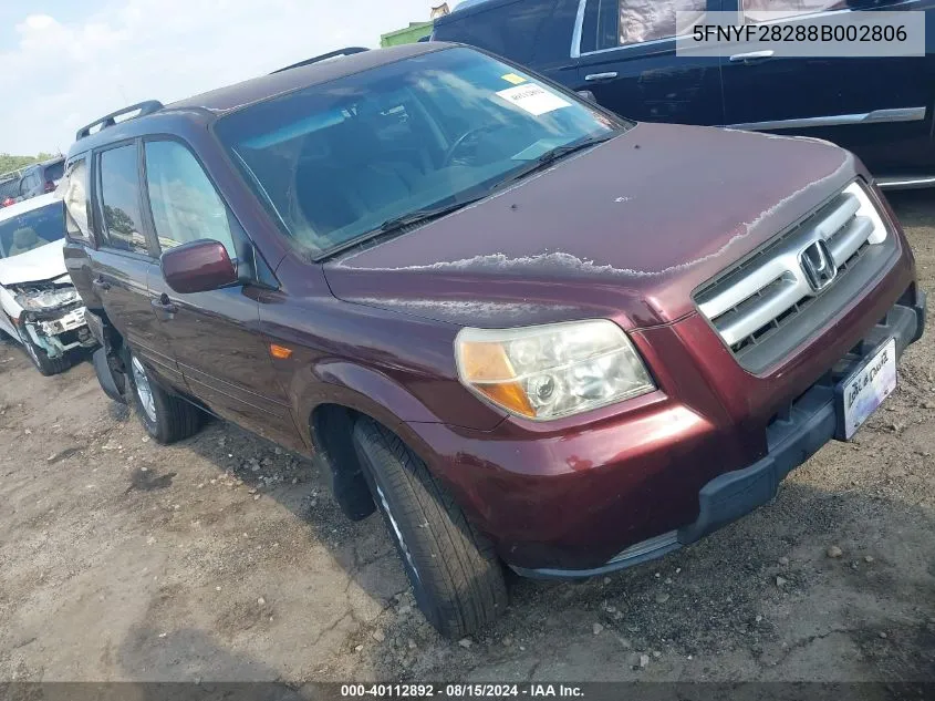 2008 Honda Pilot Vp VIN: 5FNYF28288B002806 Lot: 40112892