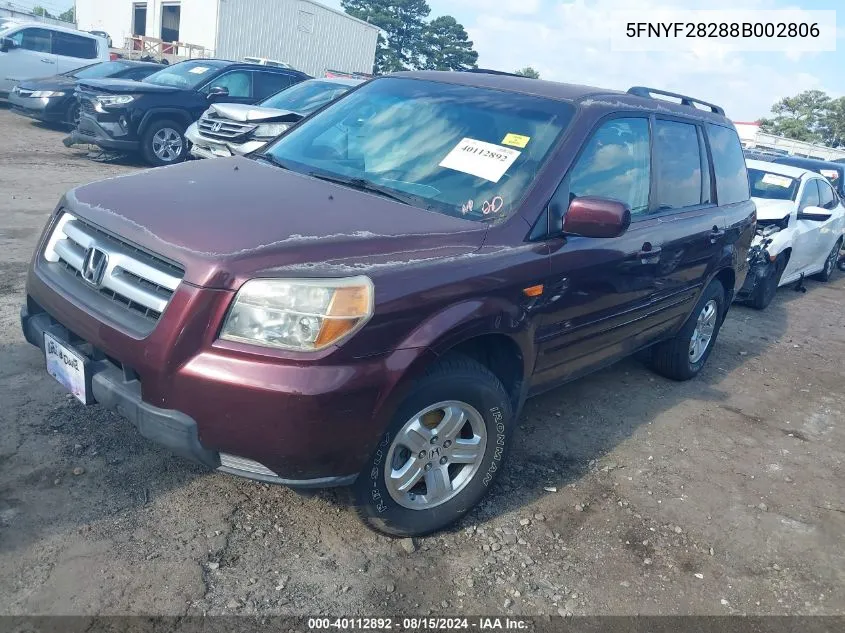 2008 Honda Pilot Vp VIN: 5FNYF28288B002806 Lot: 40112892