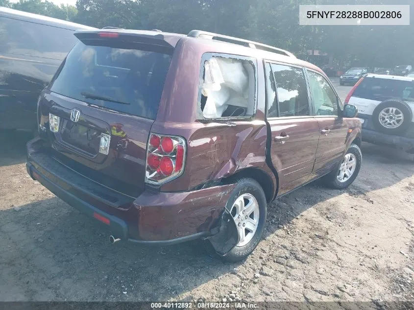 5FNYF28288B002806 2008 Honda Pilot Vp