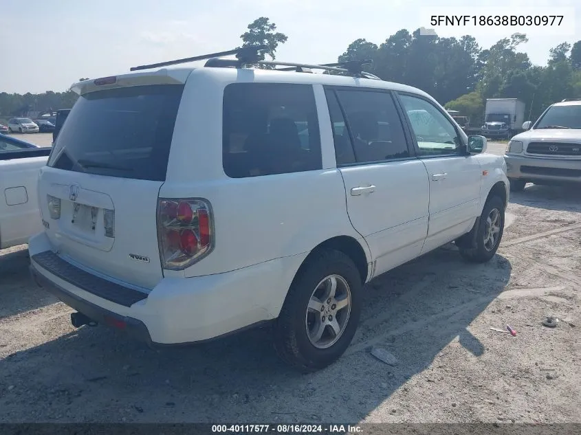 2008 Honda Pilot Ex-L VIN: 5FNYF18638B030977 Lot: 40117577