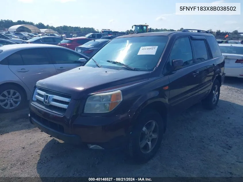 5FNYF183X8B038502 2008 Honda Pilot Se