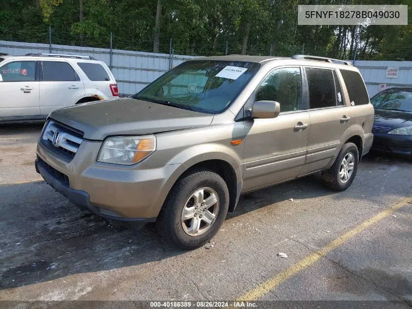 2008 Honda Pilot Vp VIN: 5FNYF18278B049030 Lot: 40186389