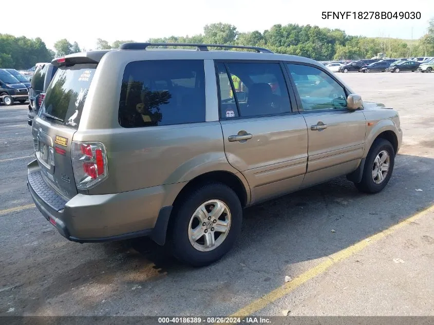 2008 Honda Pilot Vp VIN: 5FNYF18278B049030 Lot: 40186389