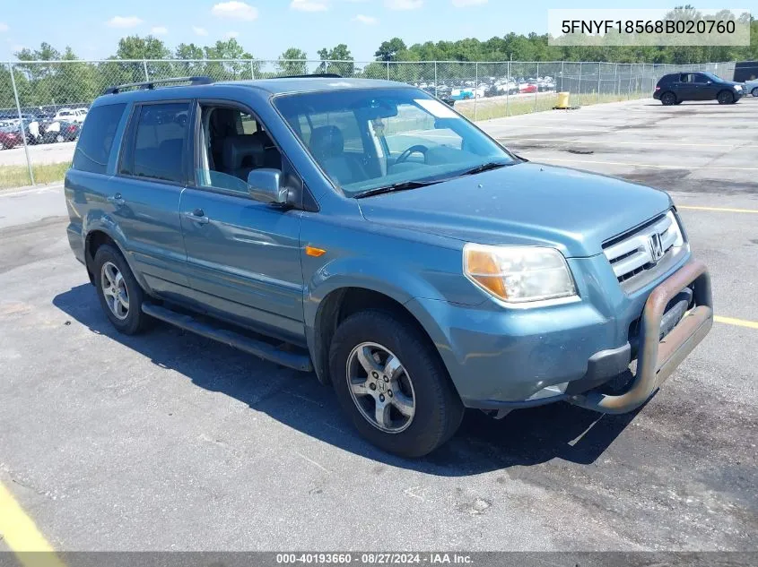 2008 Honda Pilot Ex-L VIN: 5FNYF18568B020760 Lot: 40193660