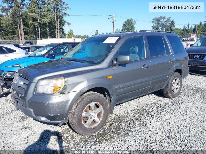 2008 Honda Pilot Se VIN: 5FNYF18318B047332 Lot: 40196401