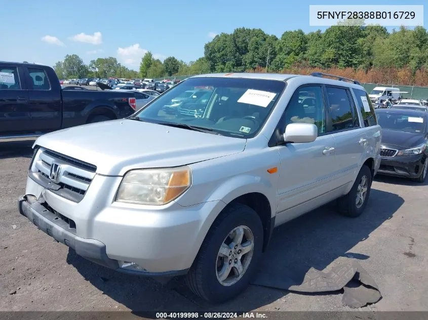 2008 Honda Pilot Se VIN: 5FNYF28388B016729 Lot: 40199998