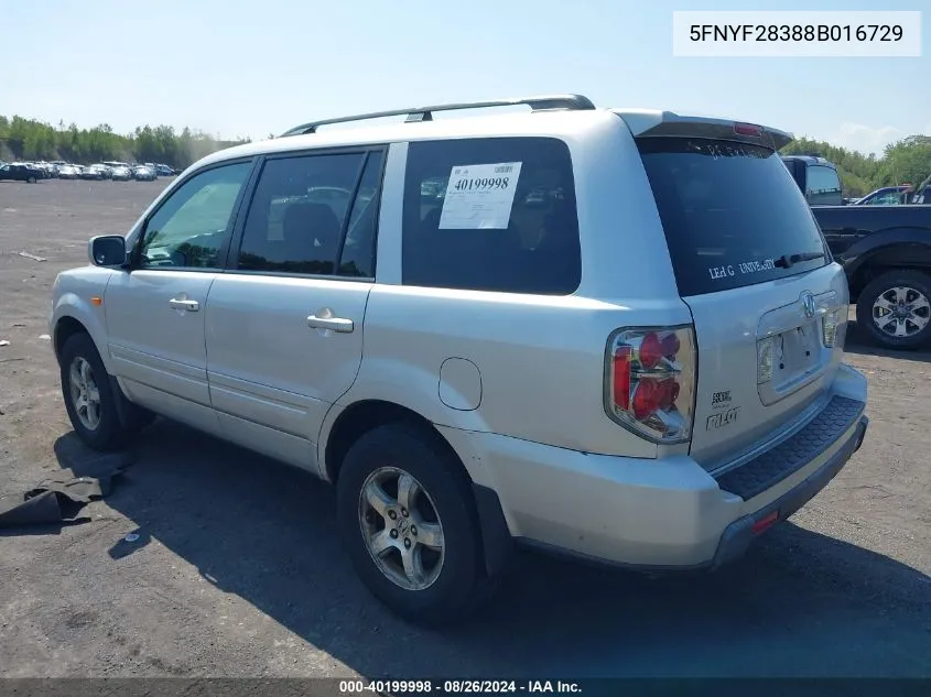 2008 Honda Pilot Se VIN: 5FNYF28388B016729 Lot: 40199998