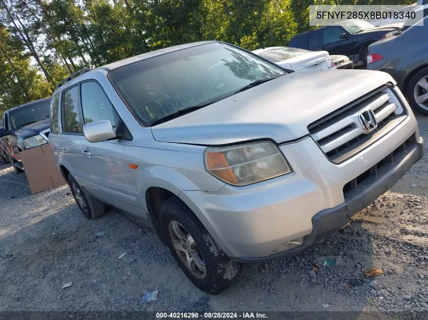 2008 Honda Pilot Ex-L VIN: 5FNYF285X8B018340 Lot: 40216298