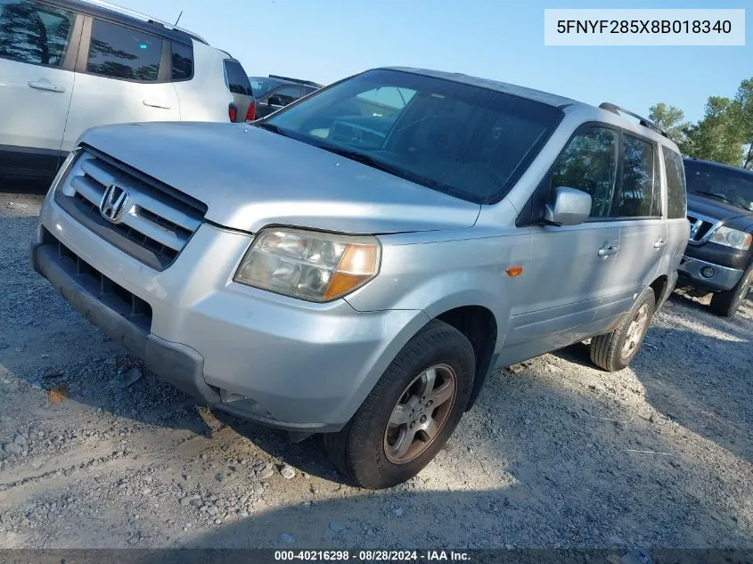 2008 Honda Pilot Ex-L VIN: 5FNYF285X8B018340 Lot: 40216298