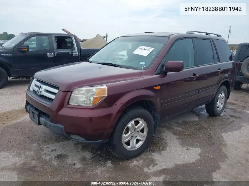 5FNYF18238B011942 2008 Honda Pilot Vp