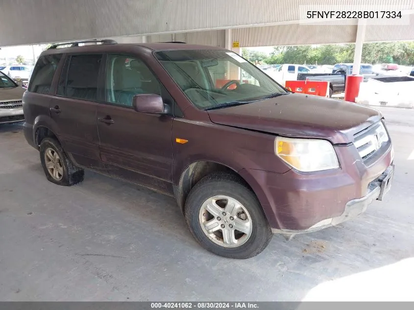 5FNYF28228B017334 2008 Honda Pilot Vp