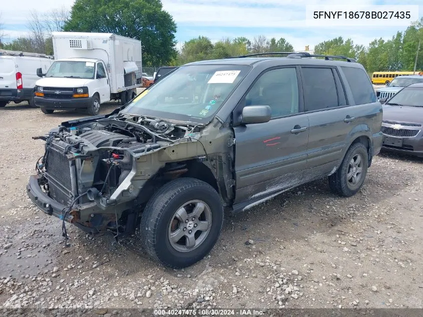 2008 Honda Pilot Ex-L VIN: 5FNYF18678B027435 Lot: 40247475