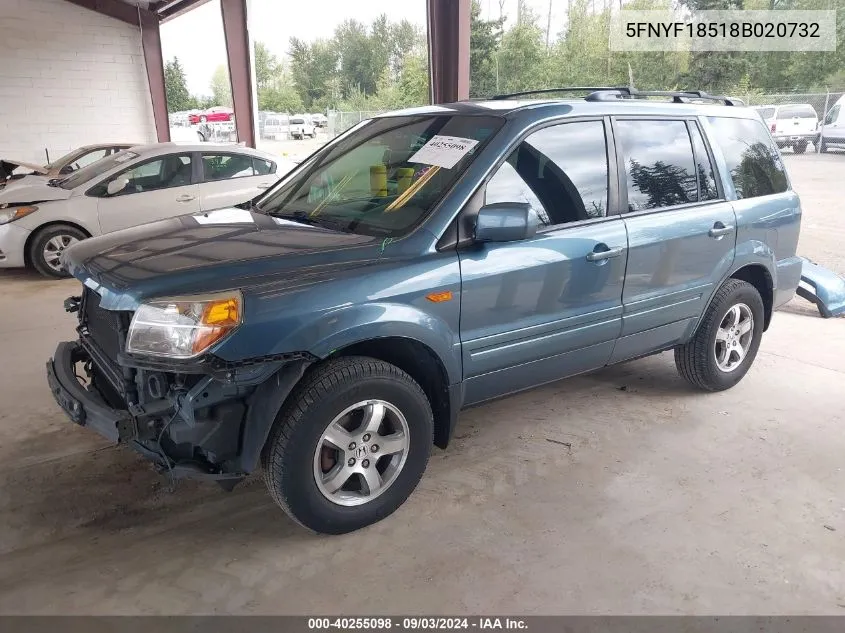 2008 Honda Pilot Ex-L VIN: 5FNYF18518B020732 Lot: 40255098