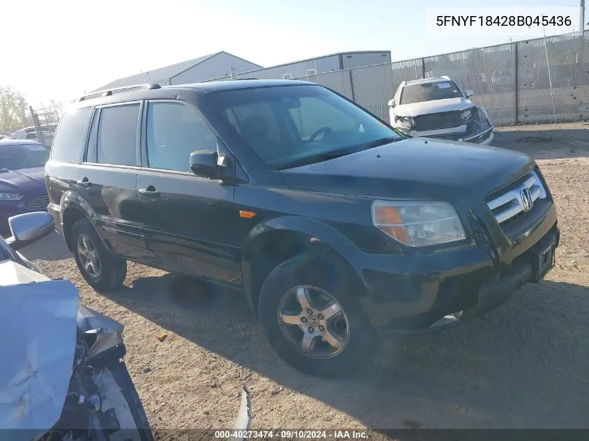 2008 Honda Pilot Ex VIN: 5FNYF18428B045436 Lot: 40273474