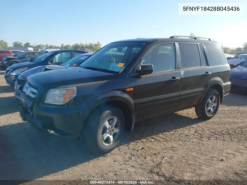 2008 Honda Pilot Ex VIN: 5FNYF18428B045436 Lot: 40273474