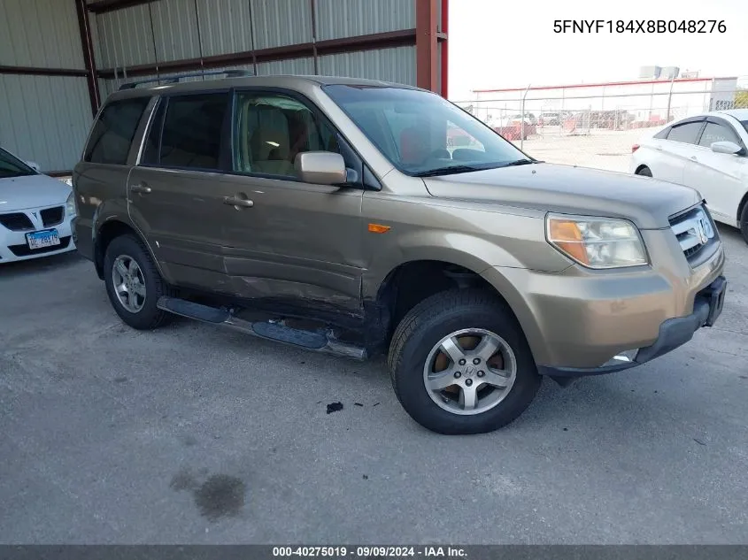 2008 Honda Pilot Ex VIN: 5FNYF184X8B048276 Lot: 40275019