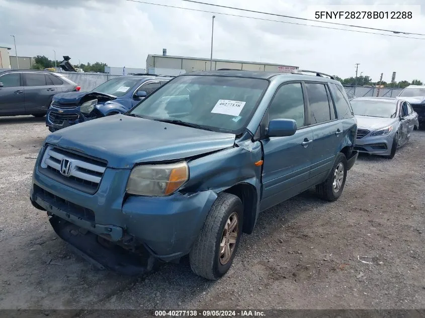 2008 Honda Pilot Vp VIN: 5FNYF28278B012288 Lot: 40277138