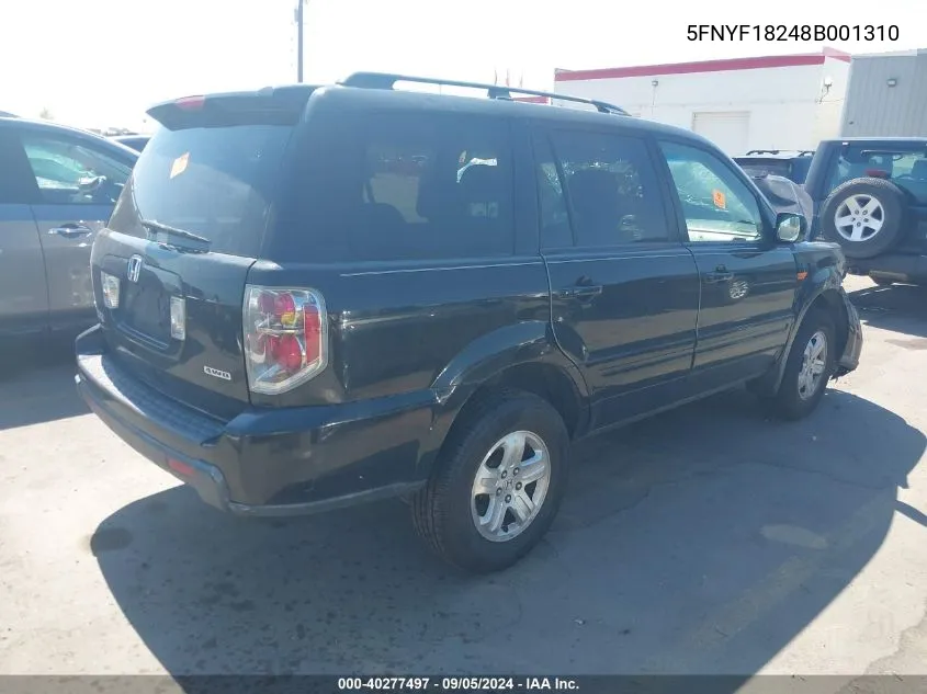 2008 Honda Pilot Vp VIN: 5FNYF18248B001310 Lot: 40277497